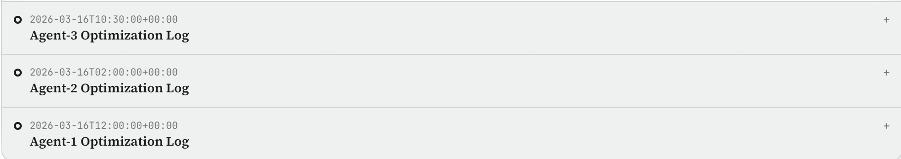 Individual agent optimization logs in early stage